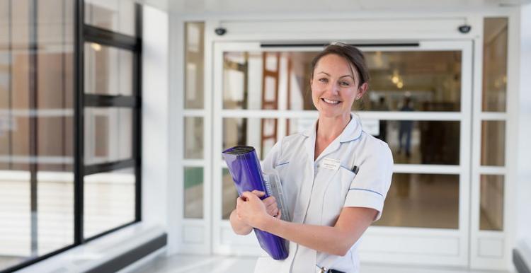 Woman at hospital reception