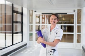 Woman at hospital reception